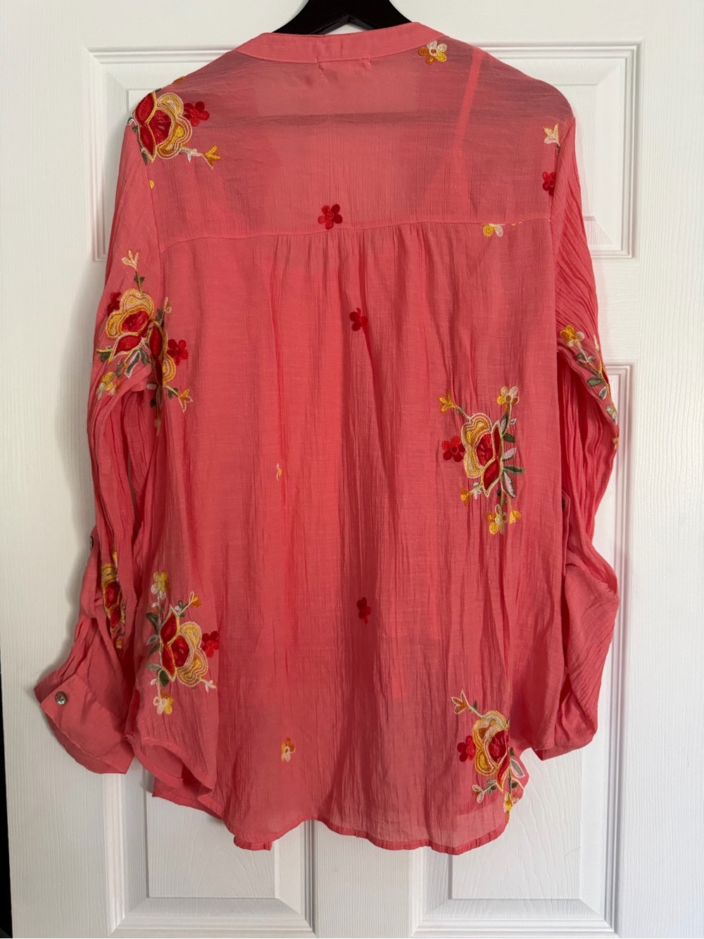 Johnny Was Coral Embroidered Button-Front Shirt with Matching Tank - Picture 6 of 6